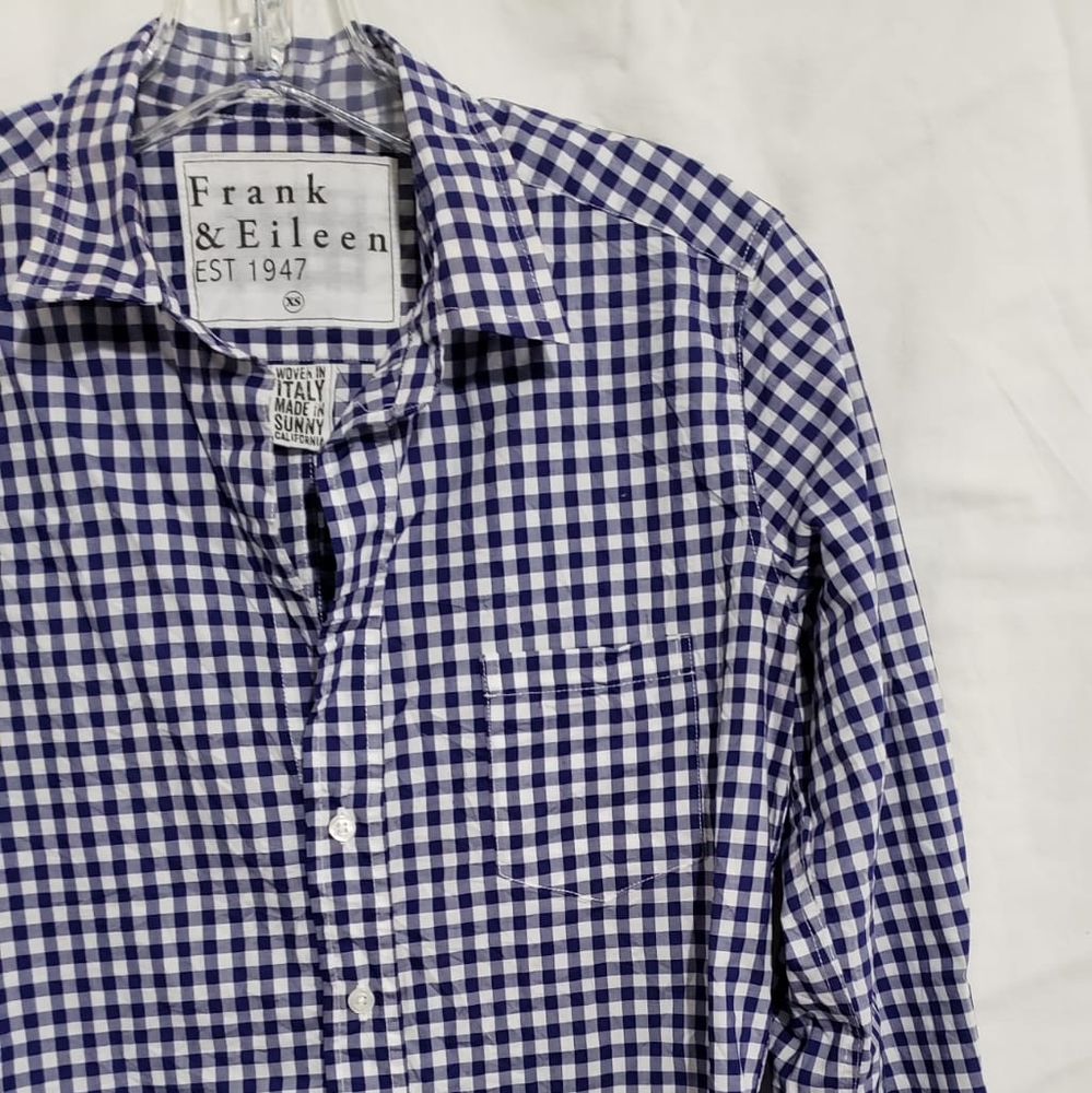 Frank & Eileen Barry Shirt Blue Gingham Tailored Size XS Italian Vintage Cotton - Picture 8 of 15